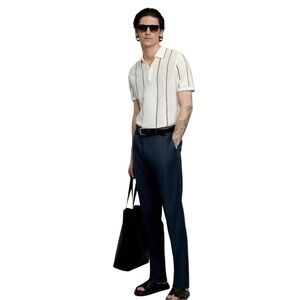 H&M Slim Fit Navy Blue Trouser Dress Suit Pants Size 34 R Career Dark